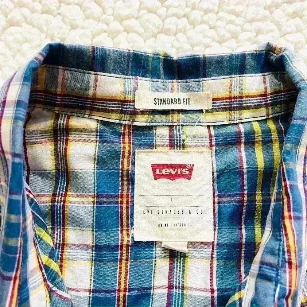 Levi's Barstow Western Short Sleeve Multi Color Checker‎ Plaid Snap Shirt Size L